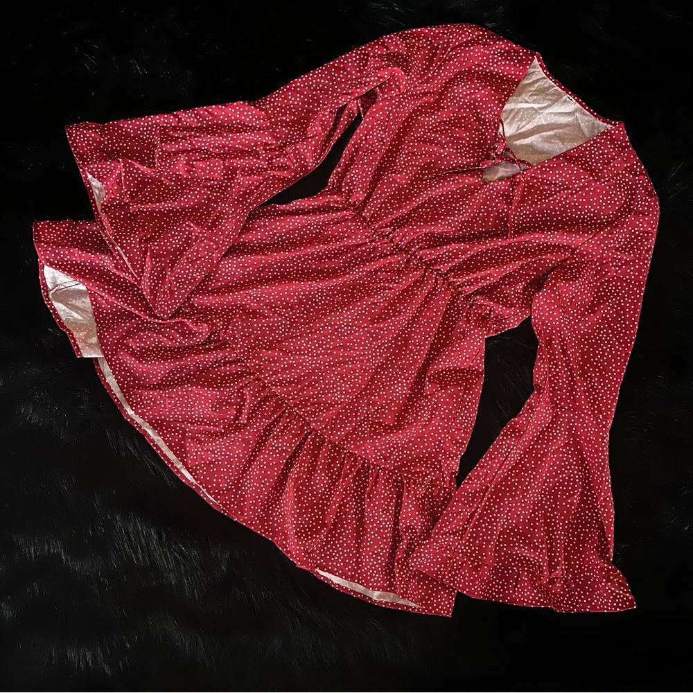 Red Polka Dot Bell Sleeve Dress